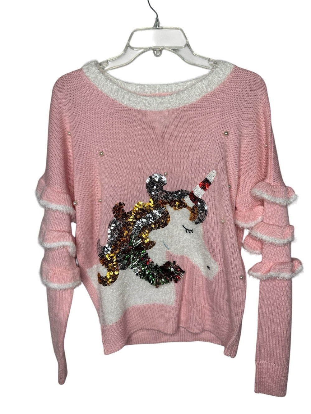 99 Jane Street Pink Sequined Unicorn Sweater Ugly Christmas Sweater. Size Small.
